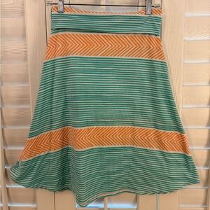 Fold-over Waist A-Line Skirt with Mint Green Stripes & Peachy-Orange Chevron